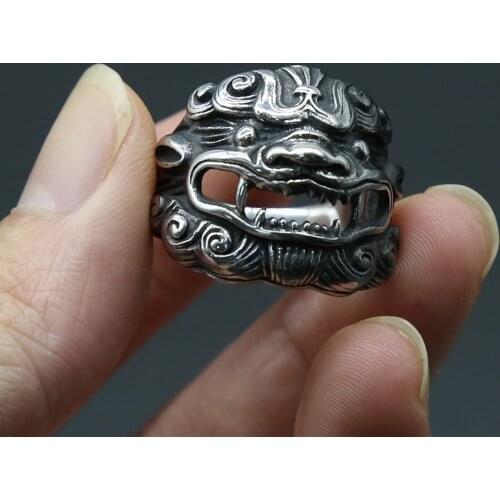 New Chinese Style Lucky Kylin Ring 316L Stainless Steel Animal Ring For Men Fashion Male Hip Hop Hippie Jewelry