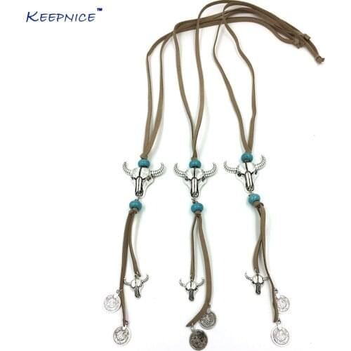 New Ethnic Tibet Silver Bull Skeleton Tauren Vintage Jewelry Leather Long Necklace taurus Pendants tassel charms necklace