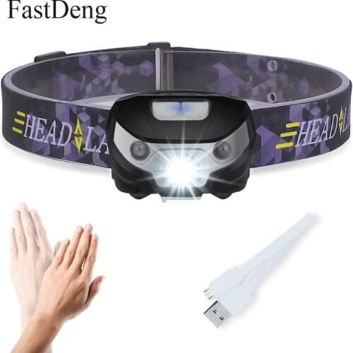 Mini Rechargeable LED Headlamp 3000Lm Body Motion Sensor Headlight Camping Flashlight Head Light Torch Lamp With USB 1200mAh