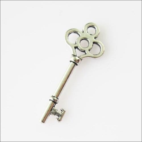 60 New Heart Key Tibetan Silver Tone Charms Pendants 9.5x25mm