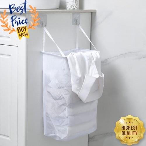 Portable Breathable Mesh Laundry Basket Foldable Wall Mounted Dirty Clothes Basket Bathroom Clothes Storage Baskets Household