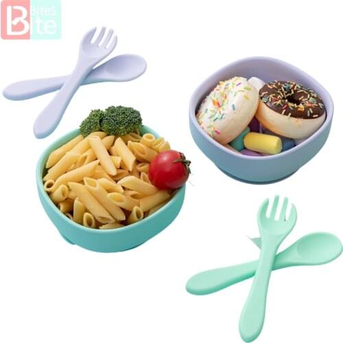 6 Style Silicone Square Bowl Baby Tableware Baby Feeding Silicone Bowl Non-Slip Food Grade Silicone Bowl Spoon BPA Free for Baby