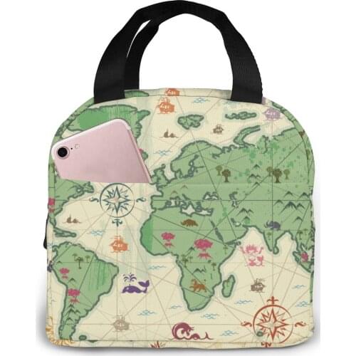 Colorful Ancient World Map Cooler Bag Portable Zipper Thermal Lunch Bag Convenient Lunch Box Tote Food Bag