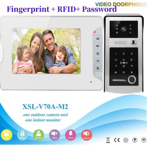 SmartYIBA Video Intercom 7''Inch Monitor Wire Video Doorbell Door Phone Intercom System RFID Access Control Fingerprint Password