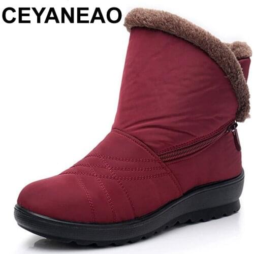 CEYANEAO Platform Women Ankle Boots Zip On Winter Warm Waterproof Ankle Boots Flat With Causal Shoes Woman Plus Size E1263