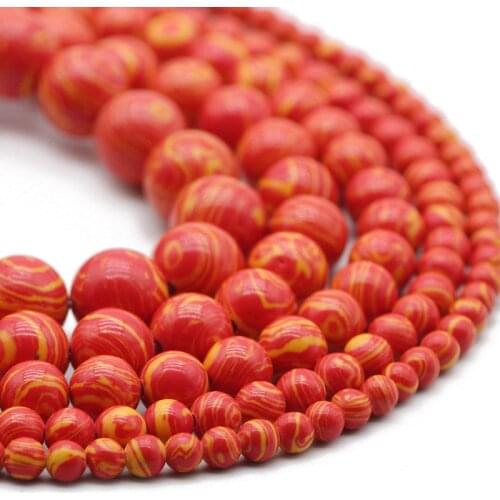 4/6/8/10/12MM Red Synthetic Striped Malachite Natural Stone Round Spacer Loose Beads For DIY Jewelry Making Bracelet Findings
