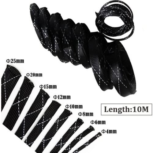 5/10M Insulation Braided Sleeve Black+White 4/6/8/10/12/15/20/25mm PET Cables Protection Expandable Braided Sleeving Cables