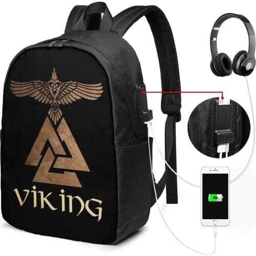 Large Capacity Viking Men Business Laptop Backpacks 17in with USB Port Boys Cool School Backpack Bookbag Casual Travel Rucksack