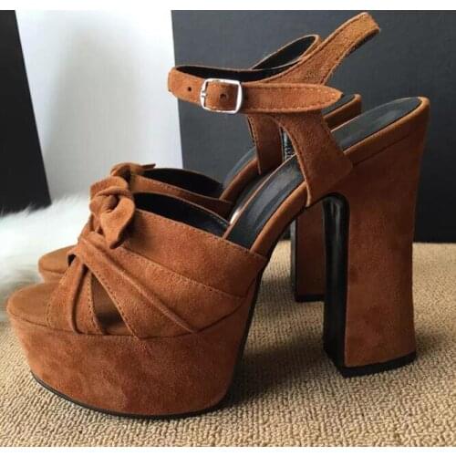 Sexy Women High Platform Knot Bowtie Sandals Bow Open Toe Ladies Super High Chunky Heels Sandals Ankle Buckle High Heels Shoes