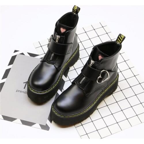Fashion Zipper Flat Shoes Woman High Heel Platform PU Leather Boots Lace up Women Shoes Ankle Boots Girls 35-40
