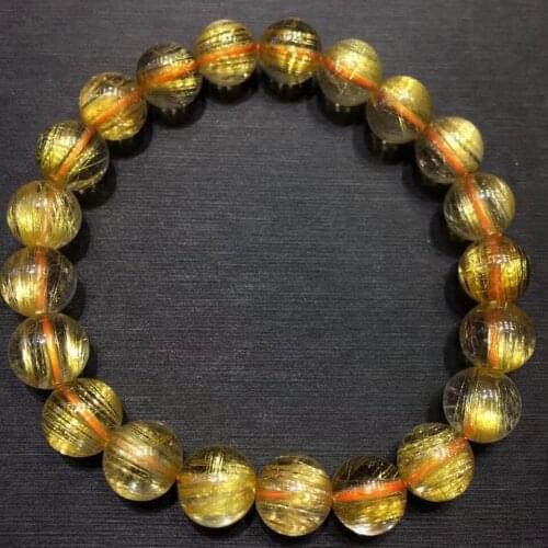 Genuine Natural Gold Rutilated Titanium Quartz Woman Men Bracelet 9mm Clear Round Beads Jewelry From Brazil AAAAAAA