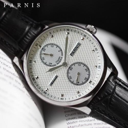 43mm Parnis Automatic Mens Watch Power Reserve Mechanical Watches Classic Men Wristwatch Top Brand Luxury relogio masculino 2019