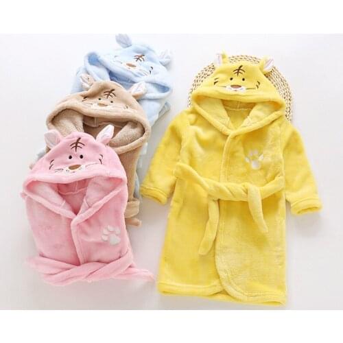 Autumn Winter Children Sleepwear Robe Flannel Hooded Warm Bathrobe Kids Pajamas For Boys & Girls Lovely Cartoon Animals Robes