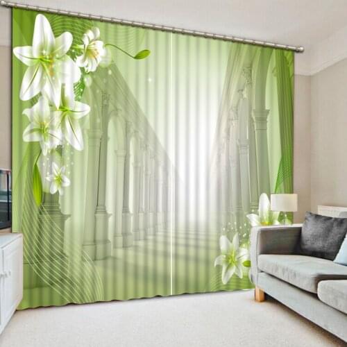 Photo Custom Size 3D Blackout Bedroom Curtains Green Flower Lily Patterned Window Curtains Valance Curtains For Living Room
