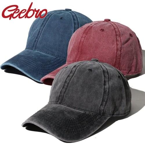 Geebro Unisex Fashion Washed Cotton Baseball Cap Adjustable Solid Cap For Men Women Spring summer Casual Hat Dropshipping Gorras