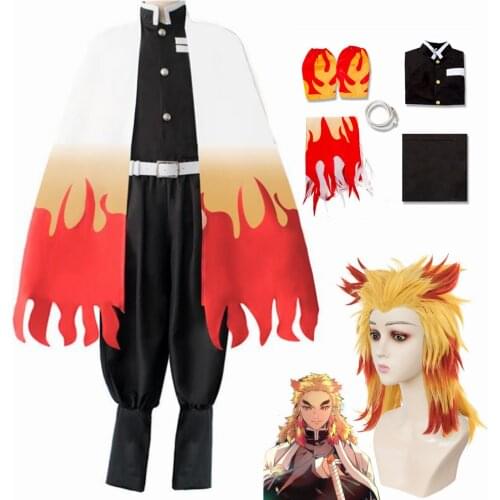 Adult Kids Demon Slayer Rengoku Kyoujurou Kimetsu no Yaiba Anime Men Kimono Cosplay Costume