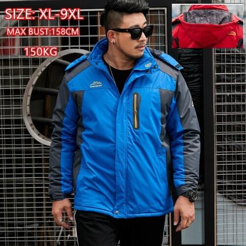 Black Jacket Men Outdoor Fleece Climbing Man Coats Hoodies Warm Clothes 7XL 8XL 9XL Hiking Camping Waterproof Winter Windbreaker