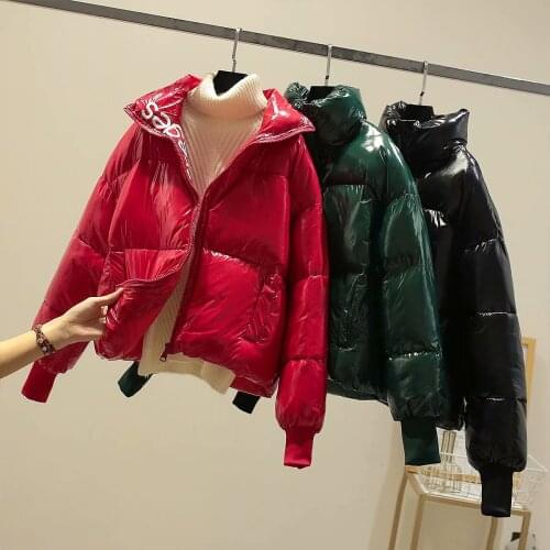 Bright Cotton Padded Coats 2020 Women Winter Long Sleeve Lady Parkas Short Thick down cotton Jacket Top Chic Streetwear Hip Hop