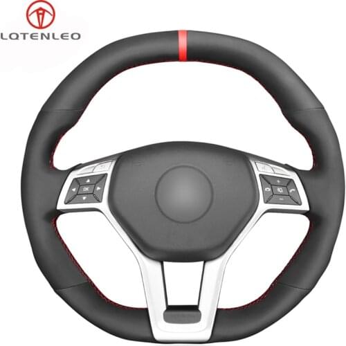 LQTENLEO Black Suede Soft Car Steering Wheel Cover For Mercedes-Benz A 45 AMG 2013-2015 CLA 45 C 63 AMG CLS 63 AMG 2012-2013