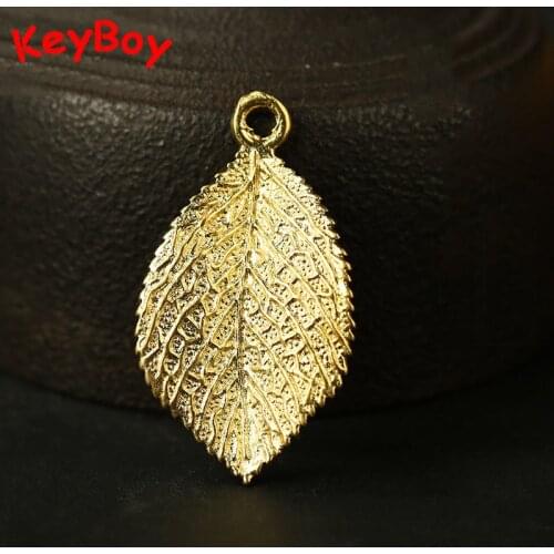 Copper Tree Leaf Charms Gold Brass Lucky Leaves Keychains Pendant for Necklace DIY Keyring Handmade Keyrings Jewelry Accessories