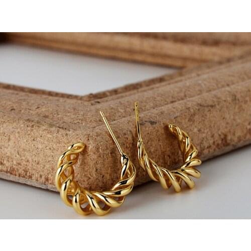 MLKENLY Korean Geometry Golden C shape Hollow earrings 925 sterling silver Earrings For women Female Fashion Jewelry