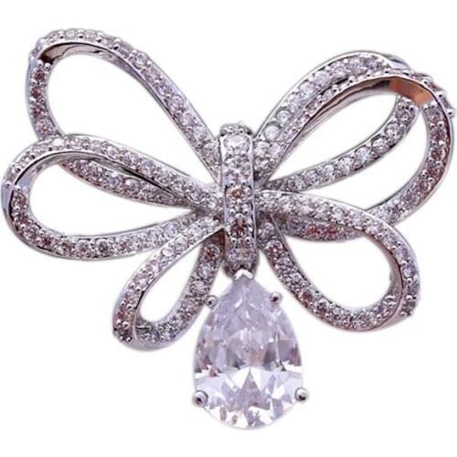 Fashion Classic Metal Bow Brooch For Women Birthday Gift High Quality Shiny AAA Cubic Zirconia Brooches Jewellery Wholesale