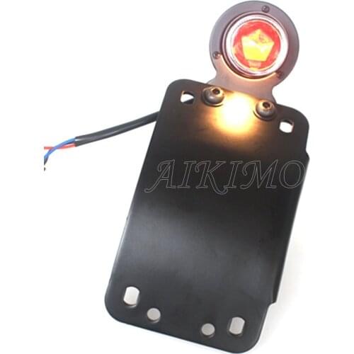 Motorcycle Side Mount Curved Vertical Model License Plate Bracket Housing Brake Tail Light for Harley Chopper Bobber 3/4" Hole