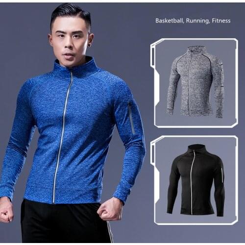 Men Running Workout Jacket Autumn Fitness Equipment Training Zipper Coat Sportswear Long Sleeve Jogging Sweatshirt Gym Clothing