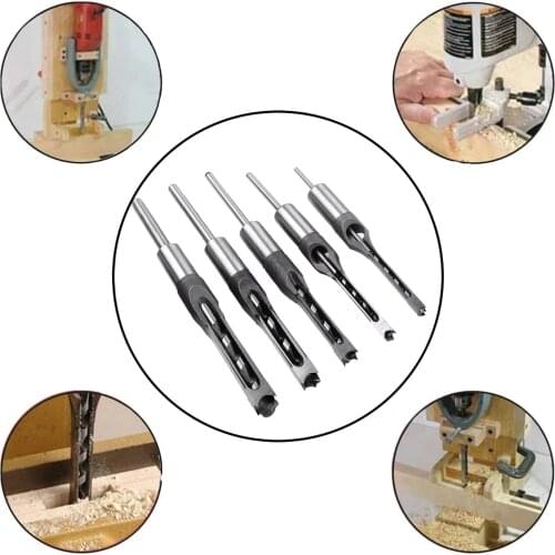 5PCS Woodworking Tools Twist Square Hole Drill Bits Kit Square Auger Mortising Chisel Drill Set For Wood Carving DIY Furniture