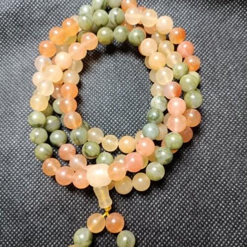 Natural Hetian Jade Bracelet, Golden Jade, Tri-color Jade Bracelet, Seed Material, Jade Sweater Chain, Jewelry Necklace, 108