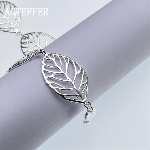 AGTEFFER New 925 Sterling Silver Leaf Mens and Womens Glamour Wedding Engagement Party Fashion Jewelry Gift