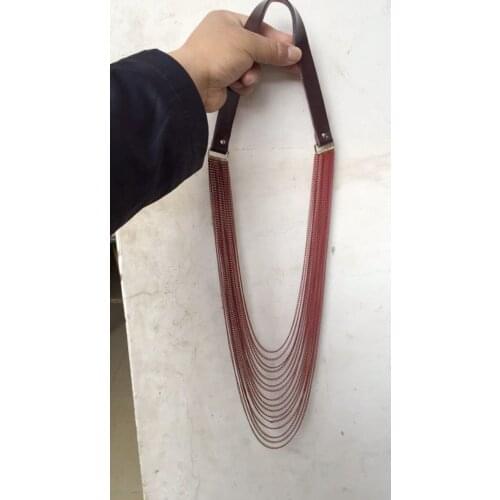 New Fashion Multi Layers Sprayed Chains Real Leather Necklace