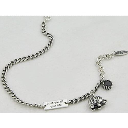 New Style Elephant Letter Square Card Bracelet Bangles For Women Men Couple Bracelet Thai Silver Color Jewelry