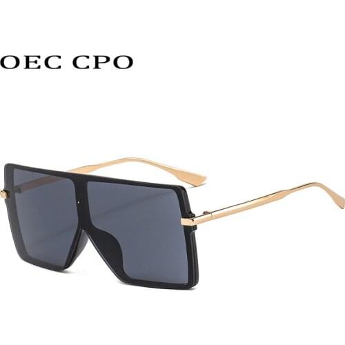 OEC CPO Oversized Flat Top Sunglasses Women Big Frames One Piece Sun Glasses Ladies Vintage Windproof Goggle Shsdes UV400