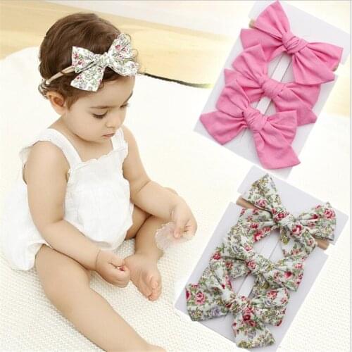 Floral Baby Haedband Bow Kids Nylon Hairband For Girls Elastic Headbands Spring Summer Head Band Cotton Linen Hair Accessories