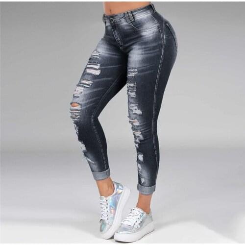 Plus Size Washed Lapel Jeans Womens S-5XL High Waist Soild Color Skinny Pants Jeans Black Bleached Blue Hollow Pencil Pants