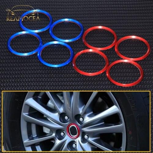 Reamocea 4x Car Styling Blue /Red Aluminum Alloy Wheel Center Hub Ring Decals Cover Trim fit for MAZDA3 Sedan MAZDA6 CX-3 CX-5