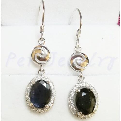 Natural sapphire drop earring 2.2ct*2pcs gems Natural real blue sapphire 925 sterling silver Fine jewelry