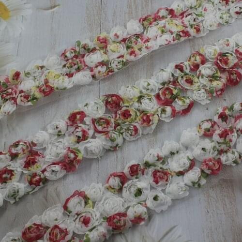 1y 2" 3 Row Floral Print Chiffon Rose Lace Trim For Making Baby Girls Hair Bows Rompers Clothes Sewing Scrapbooking Accessories