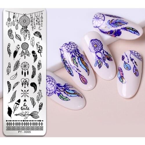 PICT YOU Nail Stamping Plate Plumage Stamping Templates DIY Image Plate Nail Printing Stainless Steel Stencil Tools PY-X005