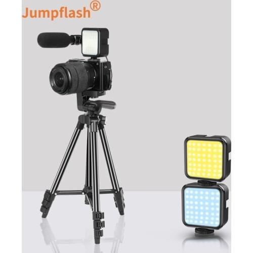 Jumpflash Vlog Tripod LED Fill Light With Microphone Remote Control For Video Camera Phone Interview Live Recording YouTube