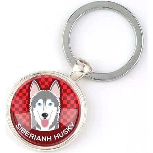 Interchangeable Vintage Metal Dog Glass Cabochon Blank Setting Keychains Key Ring DIY Personalized Jewelry Finding