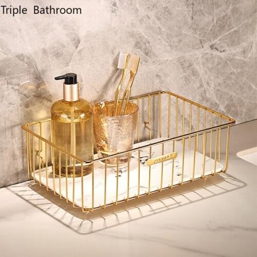 Light Luxury Jewelry Metal Rack Ceramics Storage Tray Home Cosmetics Holder Punch-free Bathroom Accessories Shower Gel Shelf