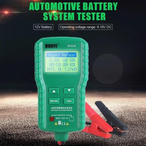 DUOYI DY219 12V Car Battery Tester Digital Automotive AH CCA Voltage Battery Load Analyzer Multifunction Diagnostic Tool Mini