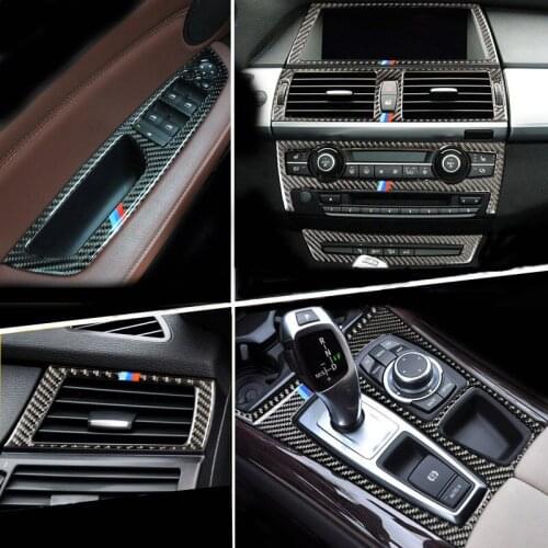 Carbon Fiber For BMW E70 E71 X5 X6 Car Interior Gearshift Air Conditioning CD Panel Reading Light Cover Trim Sticker Accessories