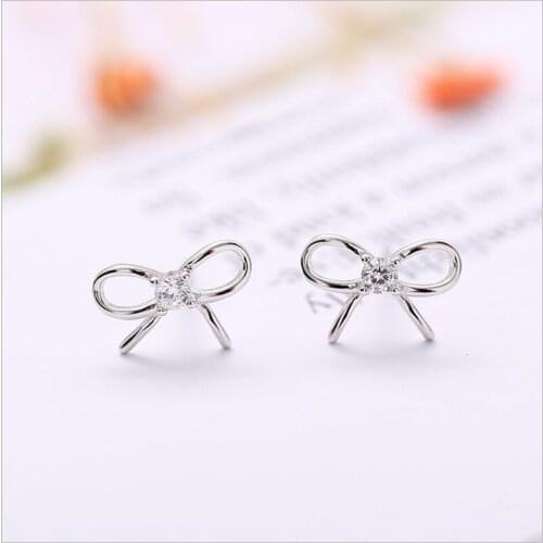2019 Sale Earings Pendientes Delicate 100% Sparkling Bow Stud Earrings With Cz Women Party Luxury Jewelry