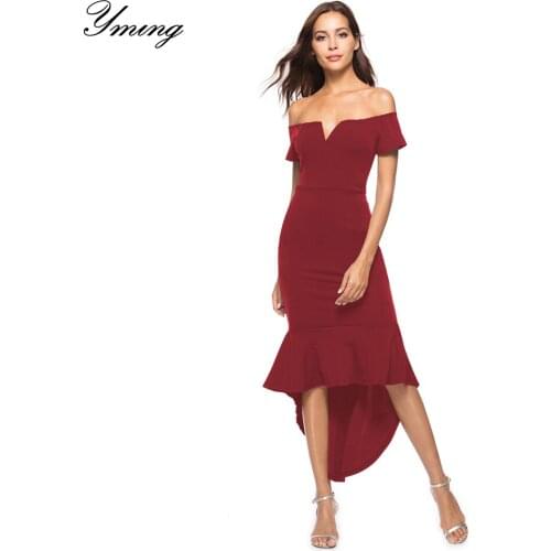 YMING Womens Summer Sexy Irregular Dress Solid V-neck Irregular Dress Fashion Wrap Dresses Ladies Party Club Clothing