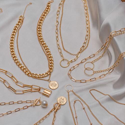 Vintage Gold Chains On The Neck Choker Necklace For Women Fashion Punk Aesthetic Multi-layer Necklace Female Jewelry 2021 Trendd