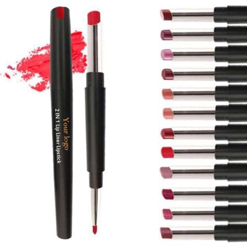 12 Color Cosmetic Double-Ended Dark Brown Waterproof Lady Charming Lip Liner Matte Lip Contour Pencils Makeup Lipstick Tool