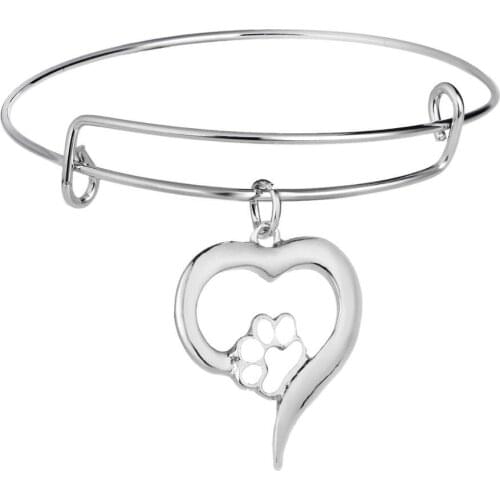 12PC White Enamel Pet Paw Print Bracelets Love Heart Charms Pendant Family Women Men Friends Jewelry Gift Adjustable Bangles Hot